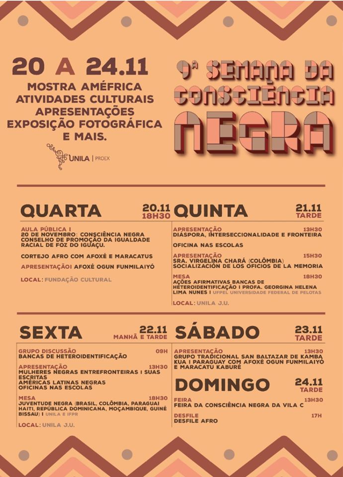Semana da Consciência Negra na UNILA será de 20 a 24 de novembro. Veja programação! 2 cartaz programação da semana da consciencia negra