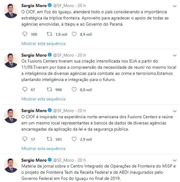 Moro destaca importância do centro de integrado de Operações de Fronteira em Foz do Iguaçu 2 moro twitter
