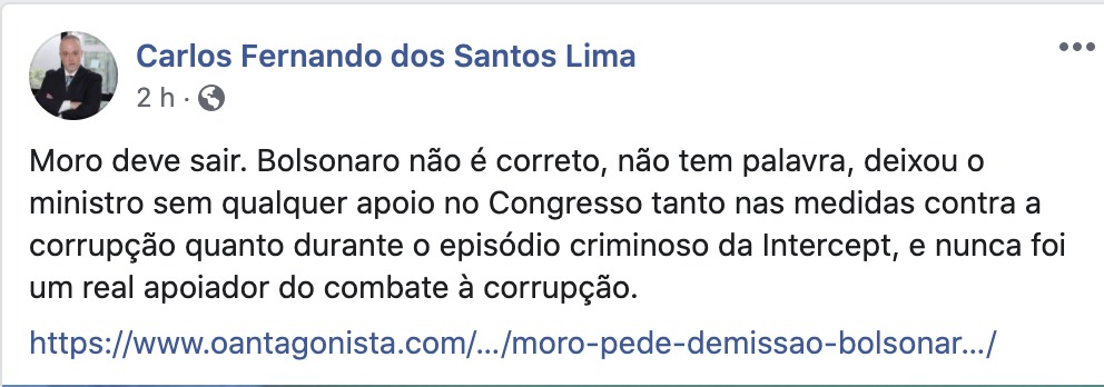 Ex-procurador da Lava Jato defende que Moro deixe governo Bolsonaro 1 Carlos 1