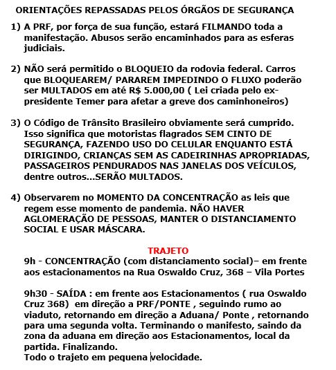 PRF avisa que vai agir com rigor em manifestação da Ponte da Amizade, fronteira o Brasil com Paraguai 1 comunicado prf