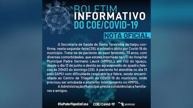 Santa Terezinha de Itaipu confirma 1ᵃ morte em decorrência da Covid-19 1 Boletim Santa Terezinha