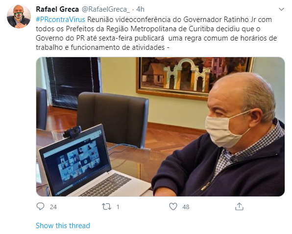 Covid-19: Governo do Paraná vai anunciar regra comum a todos os municípios 2 Twitter Greca