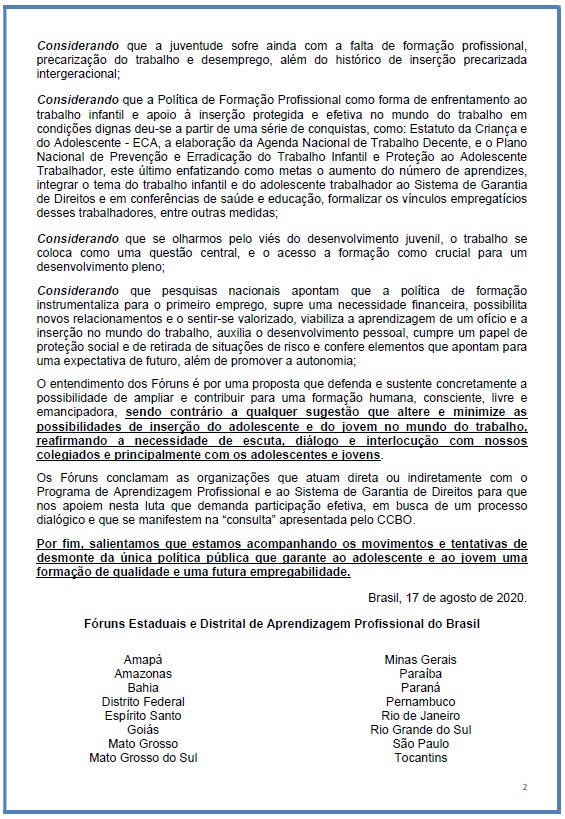 Manifesto foruns estaduais 1