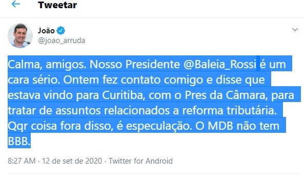 Eleições 2020: No MDB não tem BBB, diz João Arruda sobre a campanha de Curitiba 2 Joao Arruda