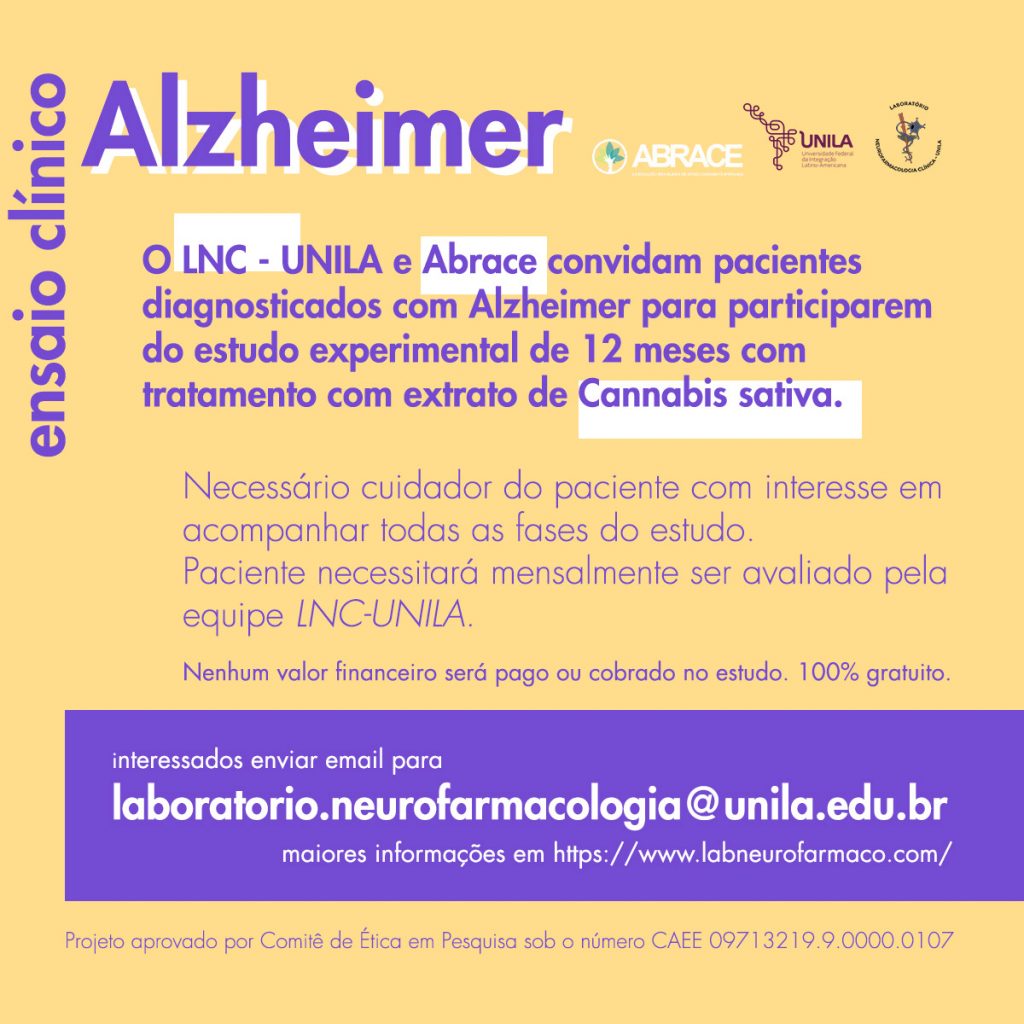 Pesquisa da UNILA investiga uso de substâncias da Cannabis para tratamento de pacientes com Alzheimer 4 chamada voluntarios