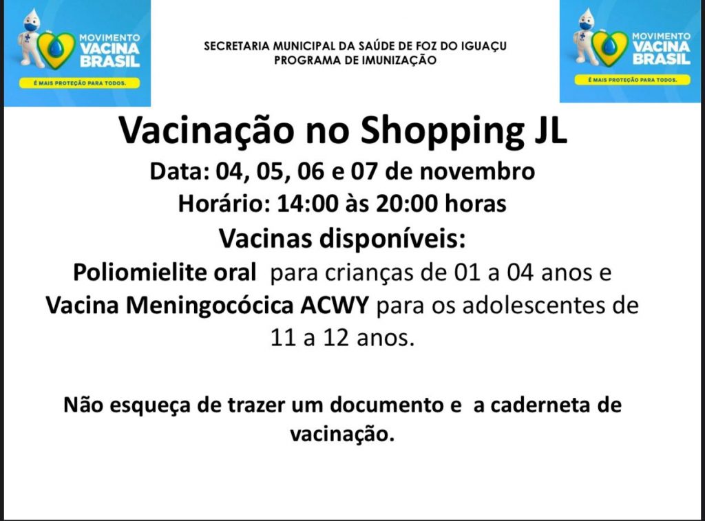 Vacinação será ofertada no Cataratas JL Shopping de Foz do Iguaçu 1 Vacinacao shopping jl