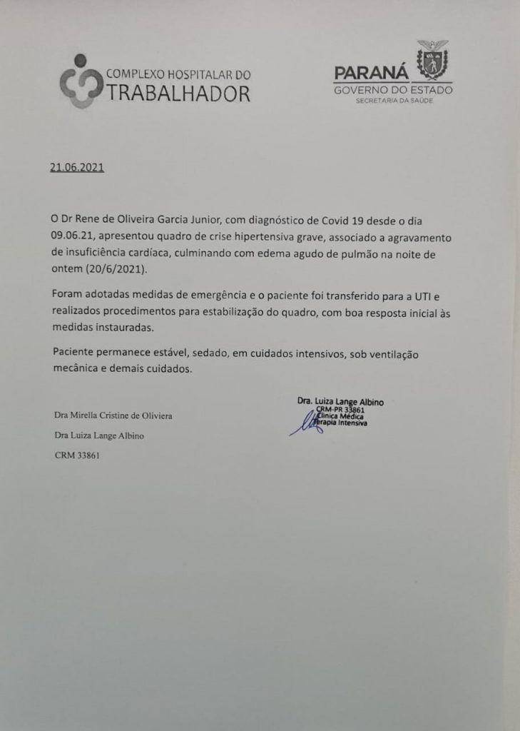 Secretario Estadual da Fazenda tem agravado quadro clinico por conta da covid 19
