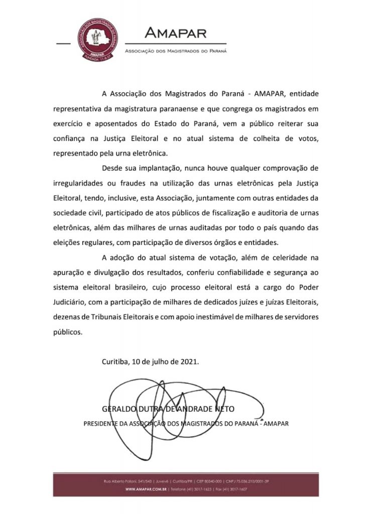 AMAPAR reitera sua confiança na Justiça Eleitoral 2 amapar