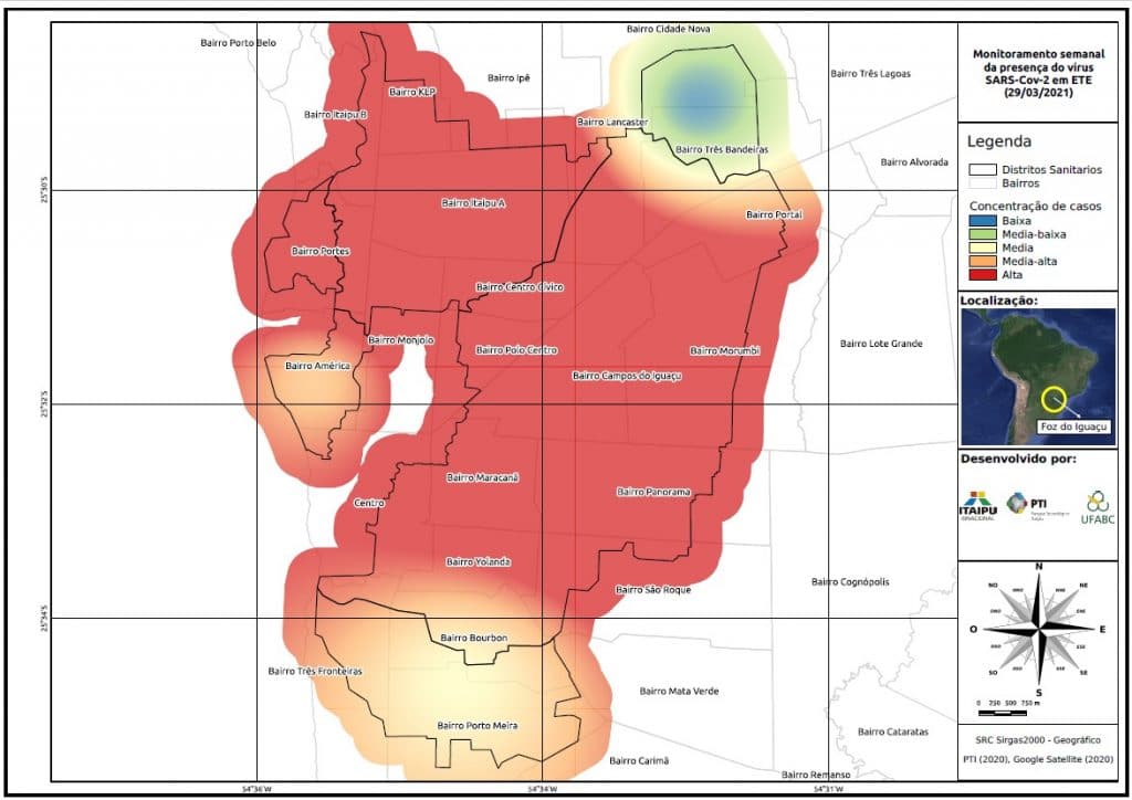 Em Foz do Iguaçu, pesquisa monitora esgoto para detecção precoce do novo coronavírus 4 mapas de calor