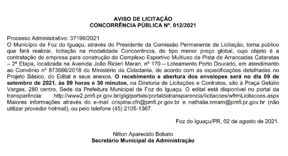 Prefeitura abre licitação para a Pista de Arrancadas de Foz do Iguaçu 1 pista 1