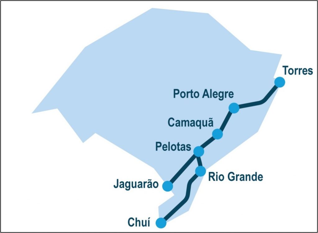 Rota Elétrica Mercosul: integração entre os países a bordo de veículos elétricos 2 MAPA 1 Mapa mostra a rota que compoem o Projeto Rota Eletrica Mercosul