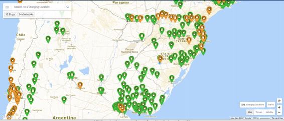 Rota Elétrica Mercosul: integração entre os países a bordo de veículos elétricos 3 MAPA 3 Pontos de abastecimento