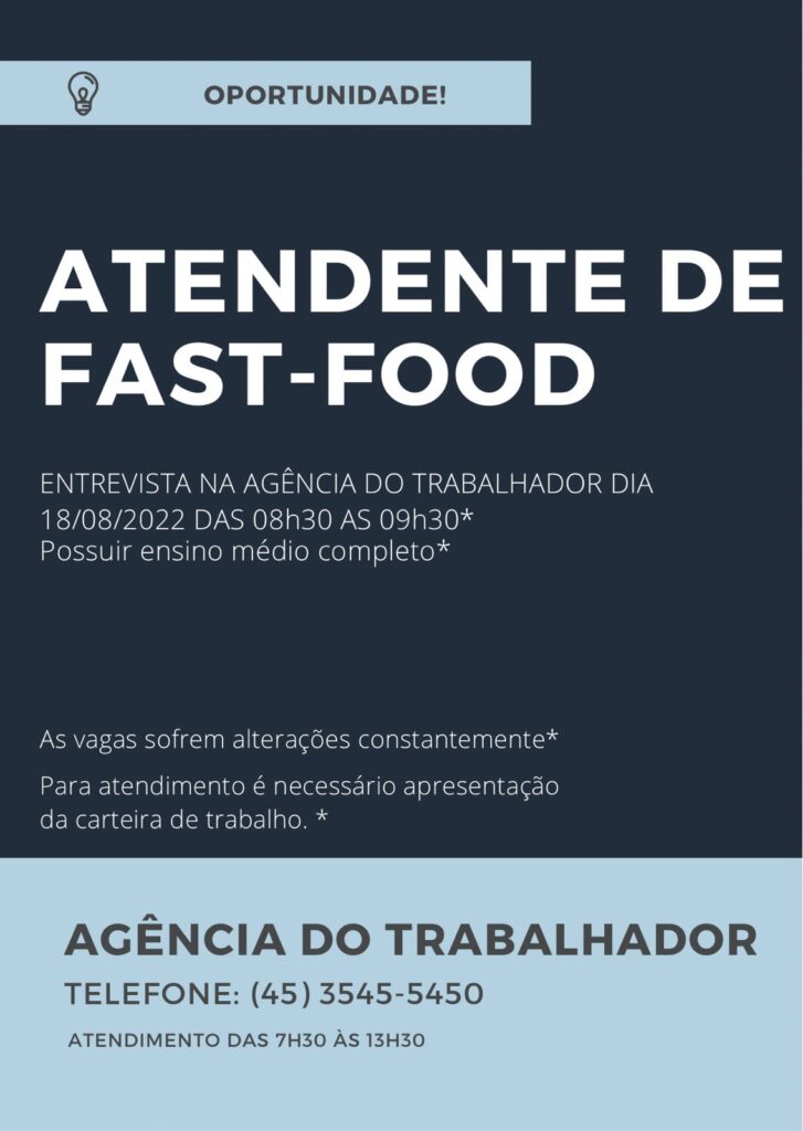 Entrevista para atendente de Fast-Food. Foz tem 325 vagas de emprego 1 FEstffood