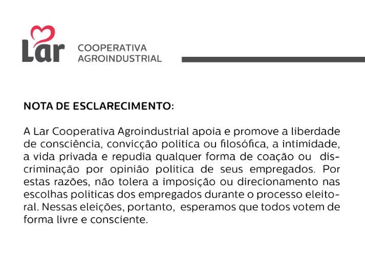 Lar Cooperativa obedece Justiça que a proíbe de assédio eleitoral 1 lar 25t 1