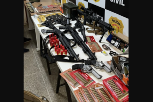 Polícia apreendeu arsenal com armas e munições com o suspeito de deixar um artefato explosivo perto do aeroporto de Brasília — Foto: Divulgação/Polícia Civil