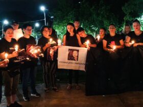 Ato realizado por familiares e amigos no mes de marco pedindo justica no caso de Viviane Jara Benitez Foto Assessoria Sinprefi