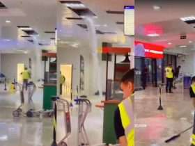 VÍDEO: Vazamento em tubulação gera “cachoeira” no teto do Aeroporto de Foz