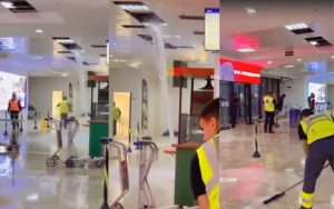 VÍDEO: Vazamento em tubulação gera “cachoeira” no teto do Aeroporto de Foz