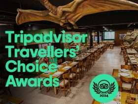 Jurassic Pizza pizzaria tematica de dinossauros de Foz acaba de receber o premio Travelers Choice 2024 do TripAdvisor. Divulgacao