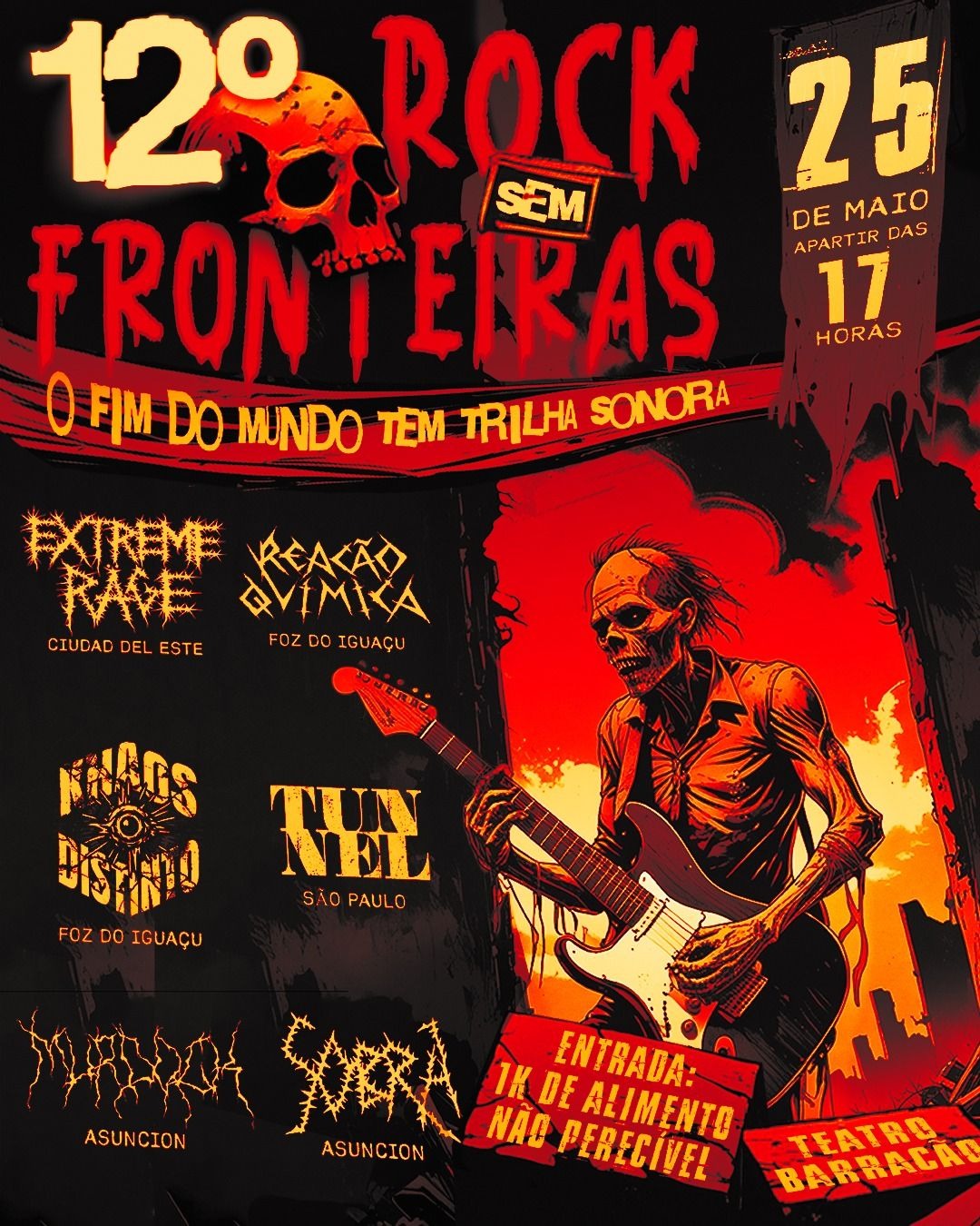 Cartaz do 12º Rock Sem Fronteiras no final da tarde do próximo domingo, 25 Foto: Divulgação/Rock Sem Fronteiras