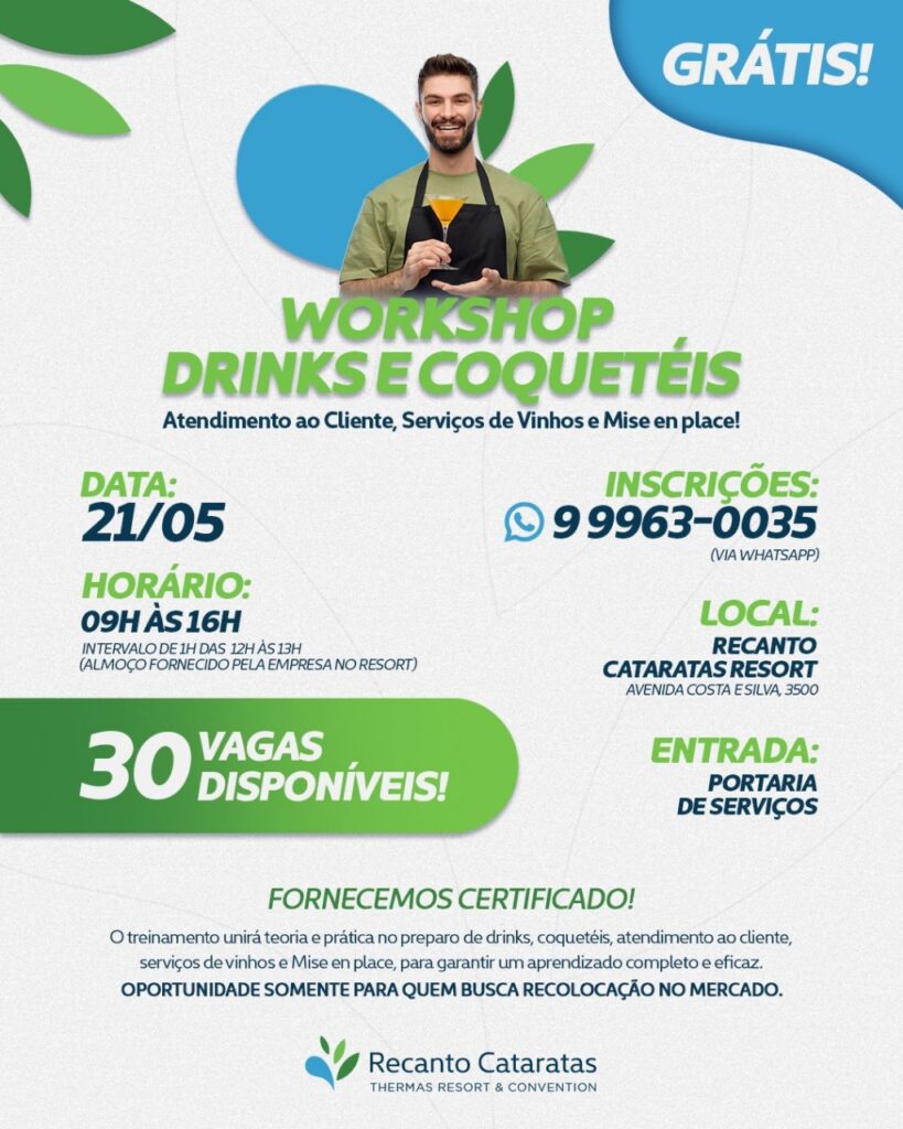 Hotel de Foz promove workshop gratuito sobre Drinks e Coquetéis; 30 vagas disponíveis 1 bfd3768c 12b2 4467 8d4d 7778a1e06730