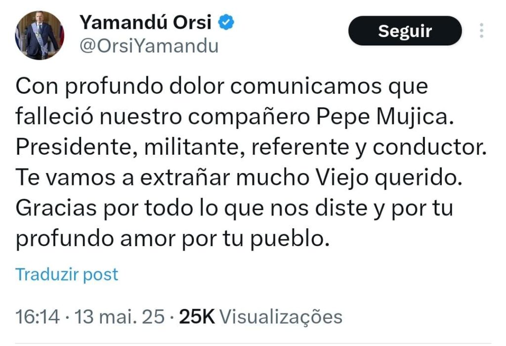 Morre Pepe Mujica, aos 89 anos, ex-presidente do Uruguai e ícone da esquerda latino-americana 1 yamandu