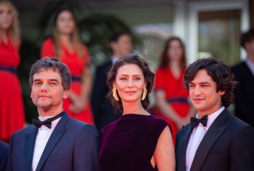 Wagner Moura Maria Fernanda Candido and Gabriel Leone at 2025 Cannes Red Carpet for O Agente Secreto