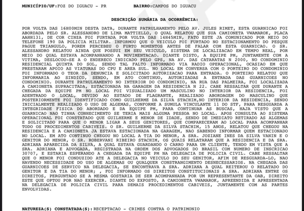 Advogada dá sua versão do caso envolvendo a caminhonete de luxo encontrada em sua garagem em Foz 2 WhatsApp Image 2026 02 23 at 10.45.34