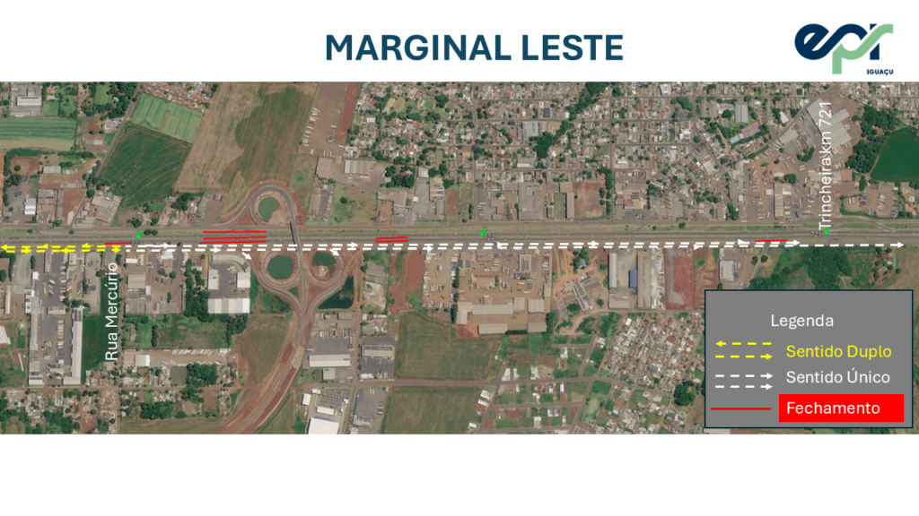EPR Iguaçu programa mudanças nas vias marginais, com fechamento de acessos à Perimetral Leste de Foz 2 Mapa Marginal Leste EPR Iguacu