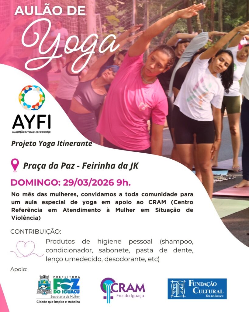 Yoga ao ar livre une bem-estar e solidariedade em apoio a mulheres vítimas de violência em Foz 2 aulao yoga foz