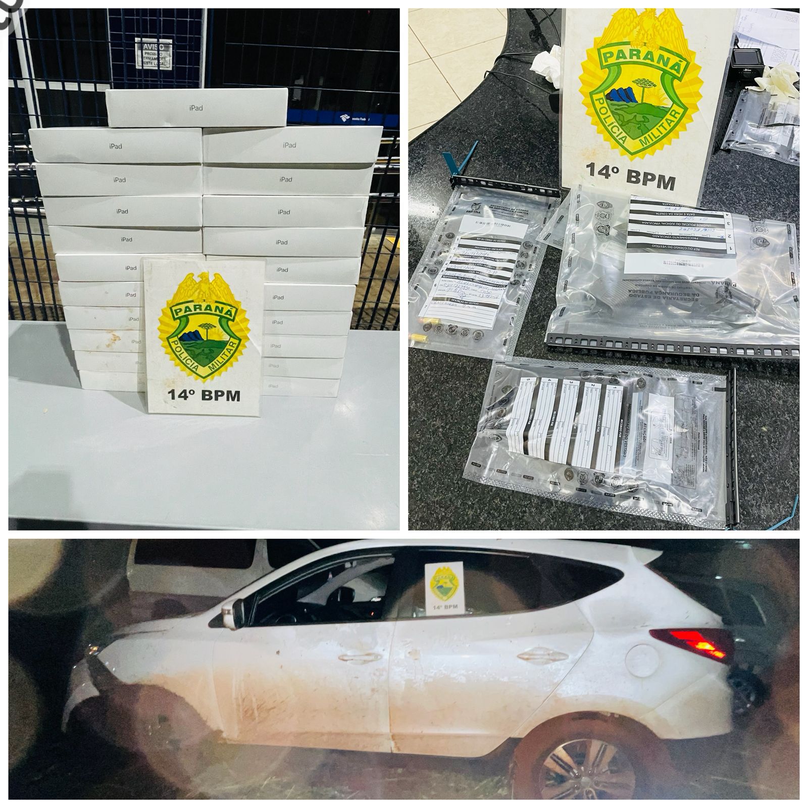 Após perseguição e confronto na BR-277, na região de Foz, PM apreende 16 tablets contrabandeados e arma 1 tablets apreendidos