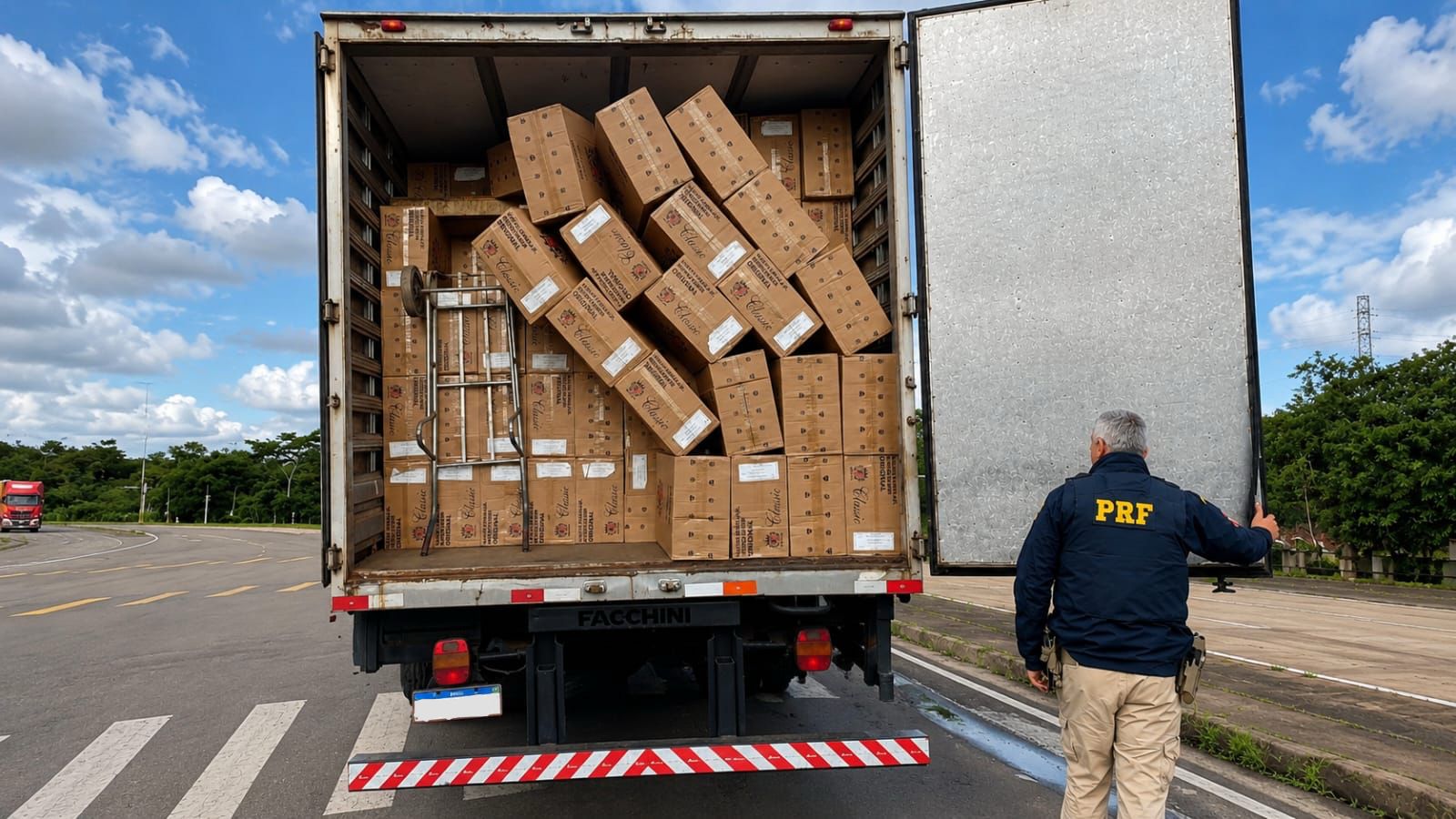 Caminhão apreendido em Guaíra transportava 250 mil maços de cigarros contrabandeados do Paraguai 1 cigarro guaira