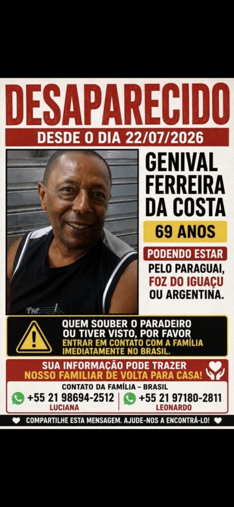 Idoso de 73 anos está desaparecido há dois meses após desembarcar em Foz do Iguaçu 2 767002499 3660597974078325 8313159661533653300 n