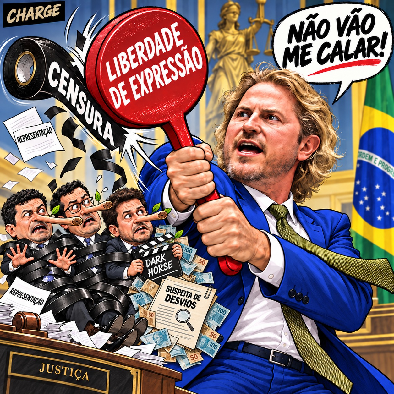 Eleições 2026: Moro, Deltan e Mário Frias tentam censurar Zeca Dirceu que rechaça: “não vão me calar” 1 charge zeca dirceu
